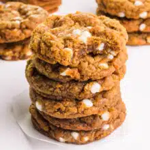 A stack of cookies shows the top one with a bite taken out.